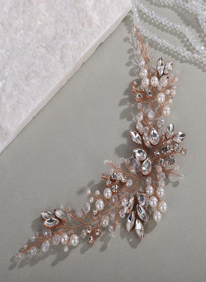 Rumtock Vintage Rhinestones Headband for Wedding Brides Bridesmaid Rose Gold Hair Comb Women Special Occasion Headpiece Jewelry (Rose Gold) - Image 2